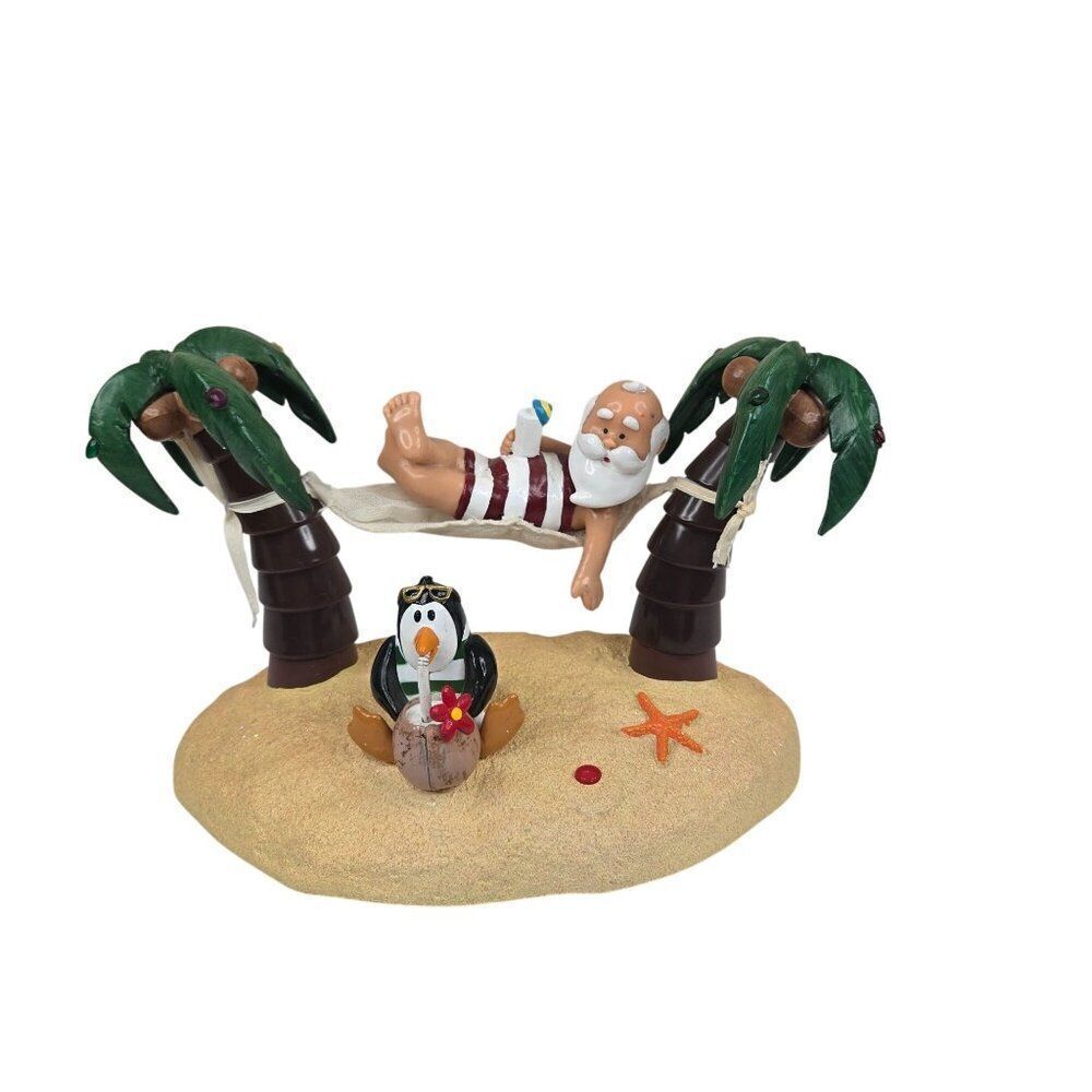 Gemmy Santa Penguin Tropical Beach Palm Trees Hammock